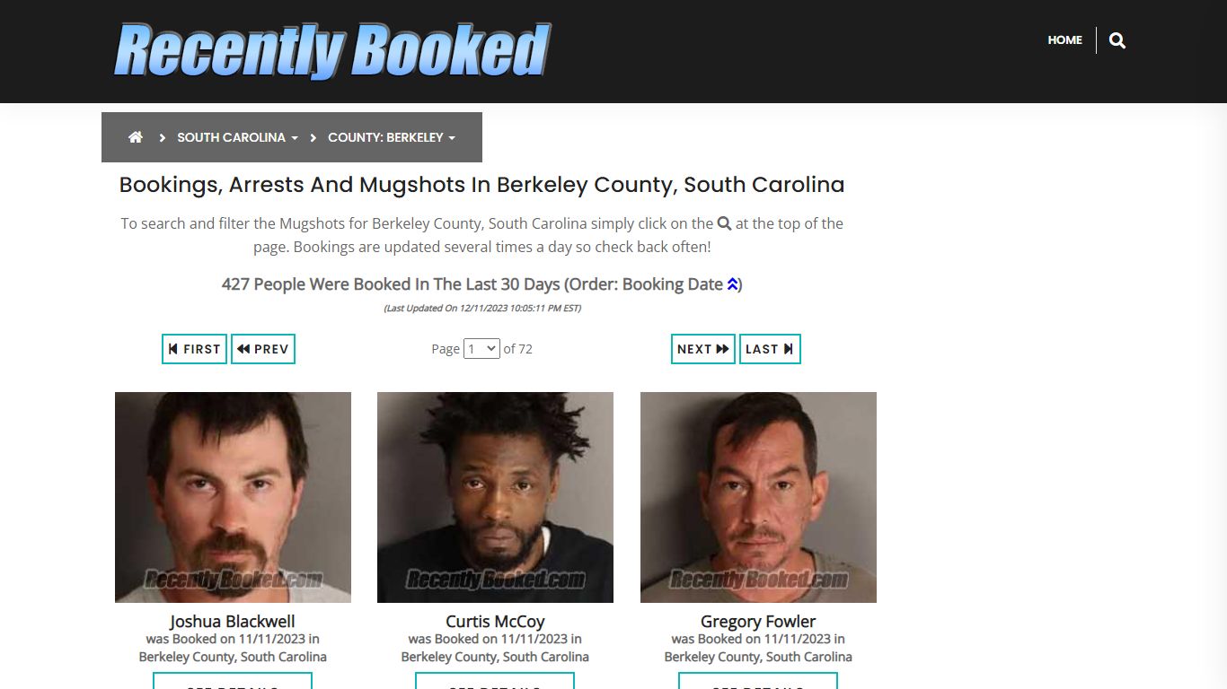 Bookings, Arrests and Mugshots in Berkeley County, South Carolina