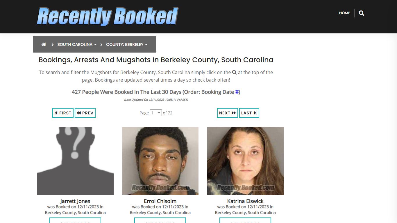 Bookings, Arrests and Mugshots in Berkeley County, South Carolina